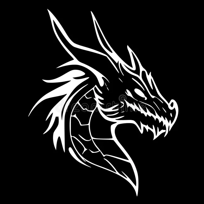 Asian style Dragon silouette - white with a black background